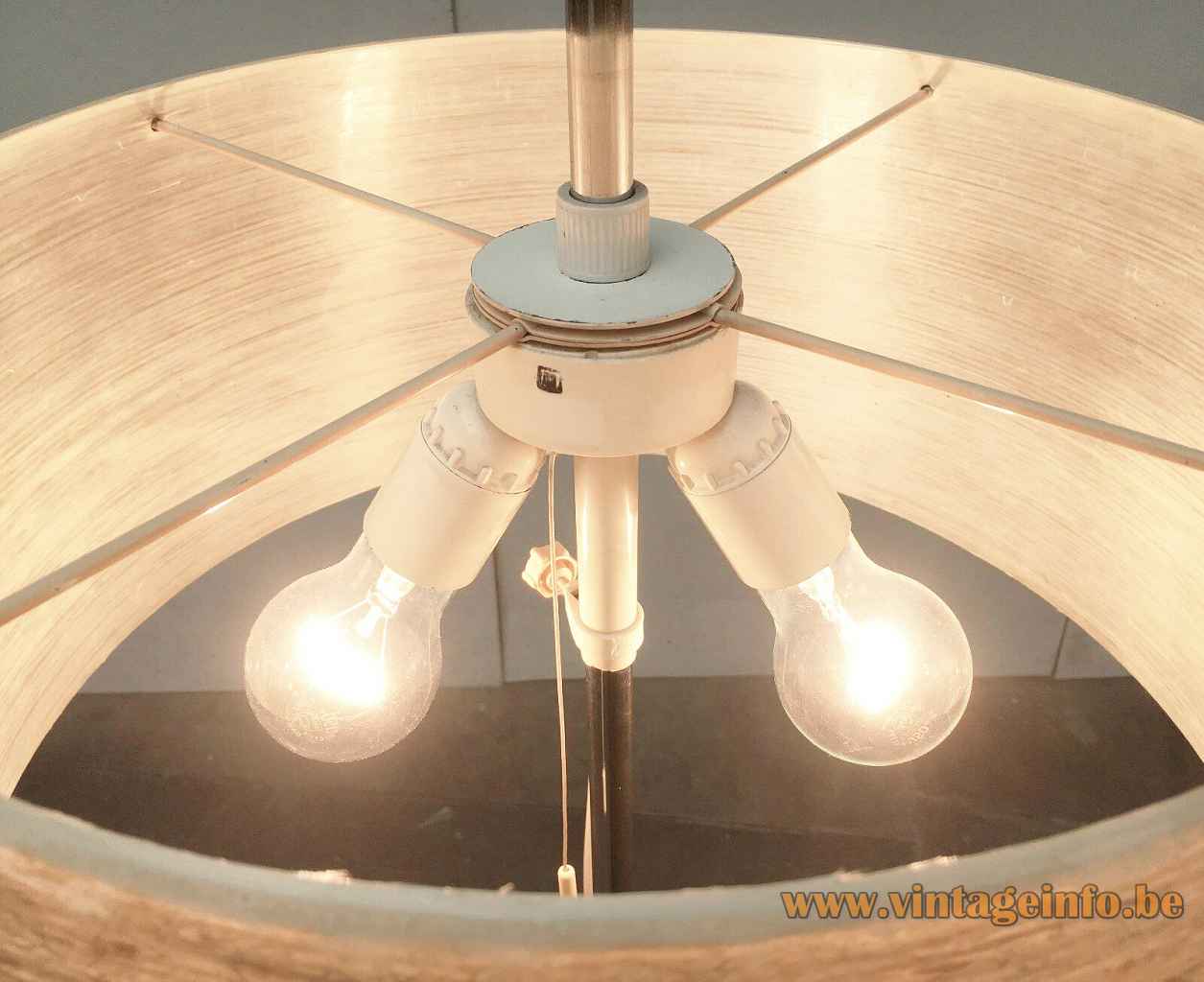 Kaiser Leuchten fibreglass floor lamp adjustable round yellow lampshade 2 E27 sockets 1960s Germany top view