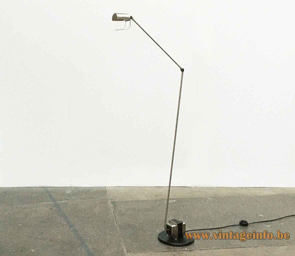 Lumina Daphine floor lamp cast iron base & transformer 2 long rods half round lampshade 1970s Italy