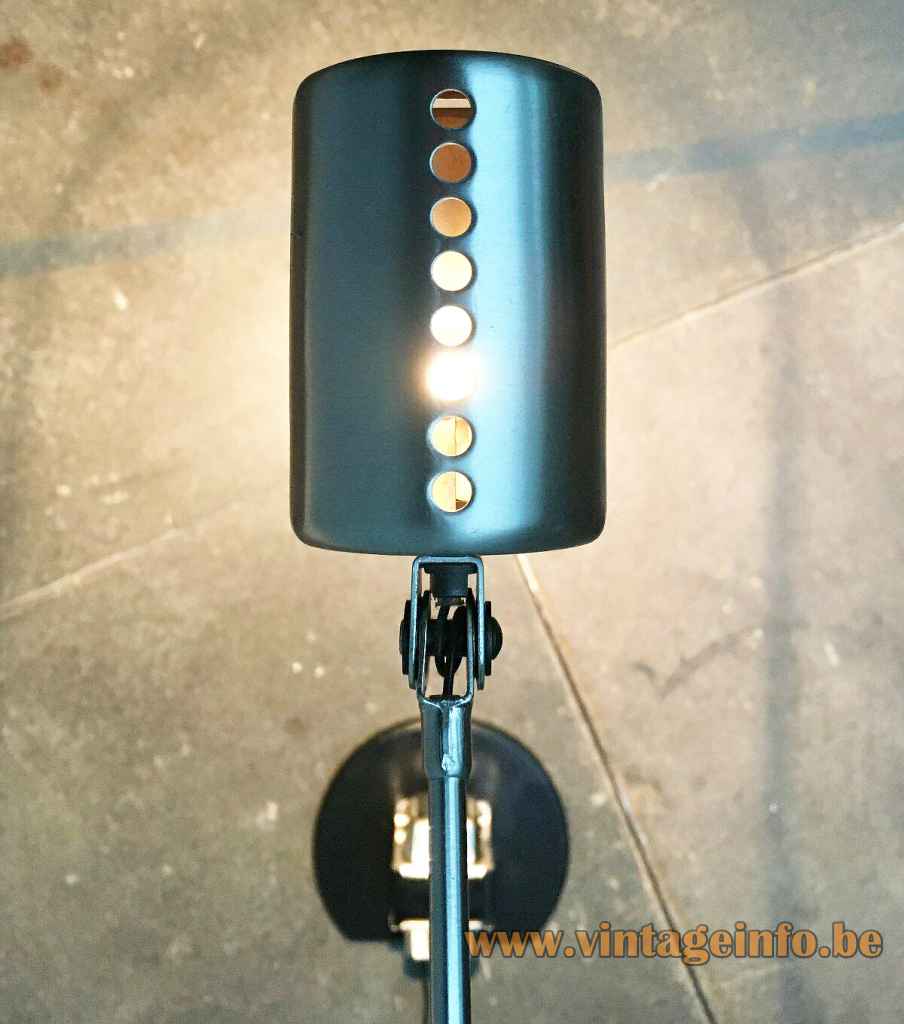 Lumina Daphine floor lamp half round perforated metal lampshade round holes 1970s Italy design: Tommaso Cimini
