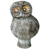Marius Bessone ceramic owl table lamp grey glazed bird lampshade 1950s 1960s Vallauris France E14 sockets