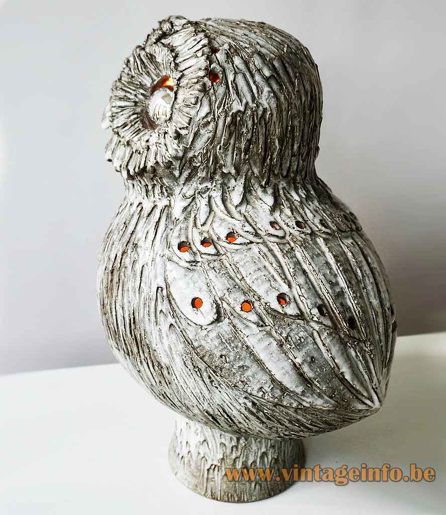 Marius Bessone ceramic owl table lamp grey glazed bird lampshade 1950s 1960s Vallauris France E14 sockets