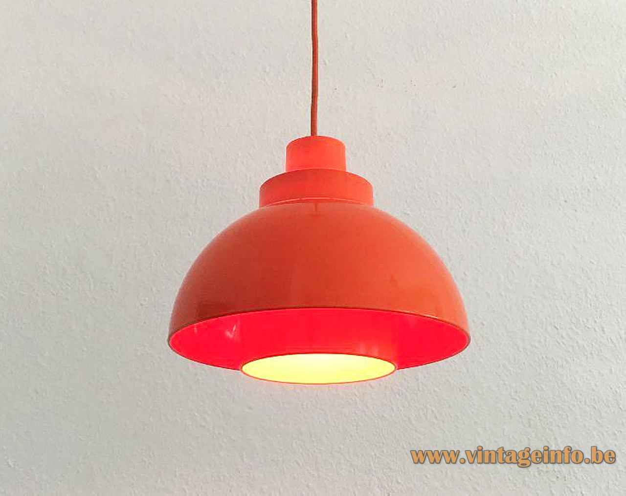 Nordisk Solar Minisol pendant lamp orange plastic mushroom lampshade 1960s design: K. Kewo Denmark E27 socket