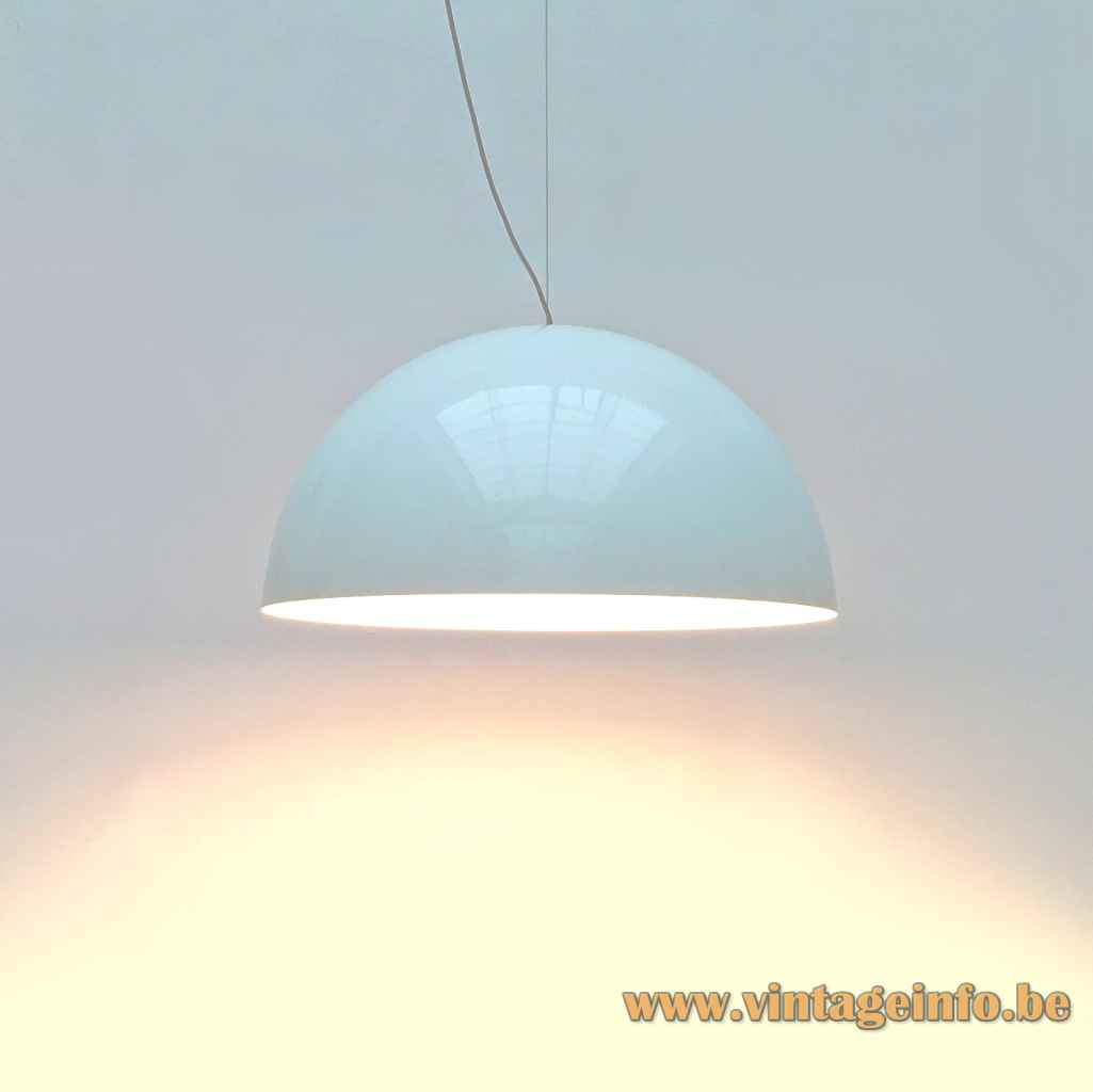 Oluce Sonora pendant lamp white aluminium half globe mushroom lampshade design: Vico Magistretti Italy E27 sockets