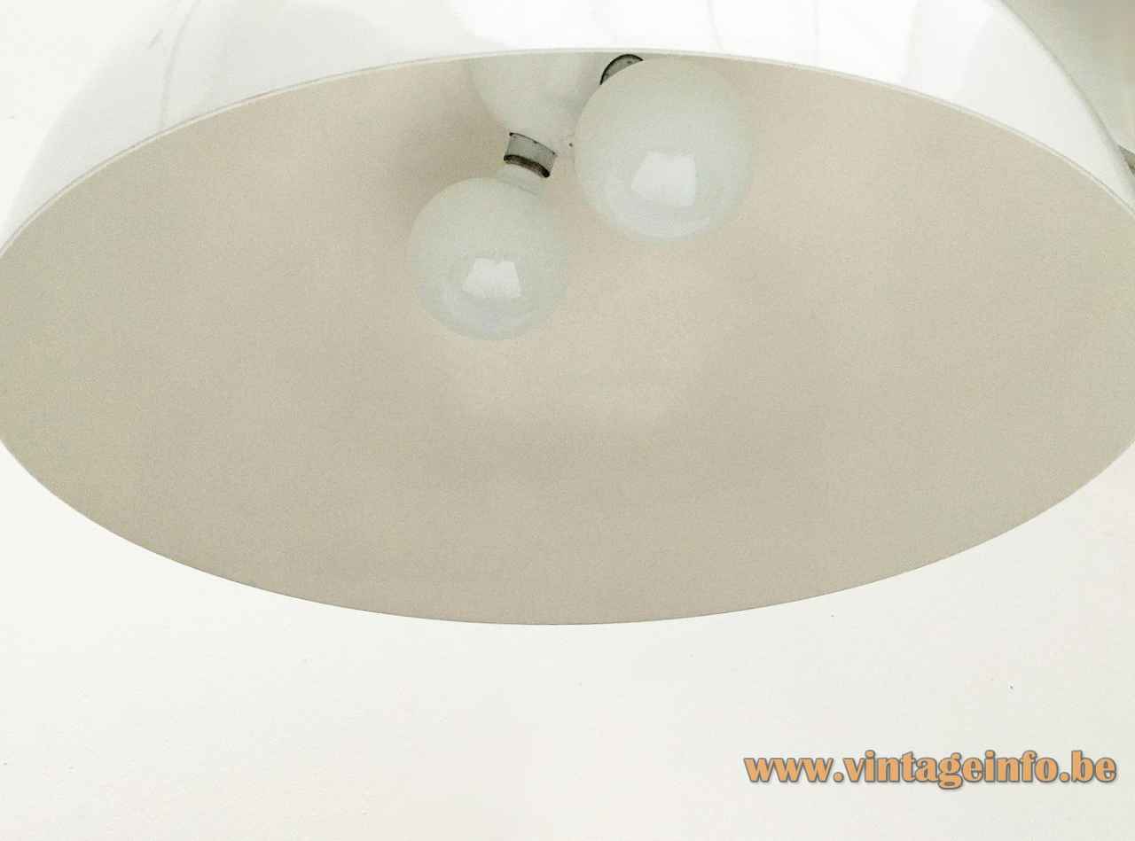 Oluce Sonora pendant lamp white aluminium half globe mushroom lampshade design: Vico Magistretti Italy Inside view