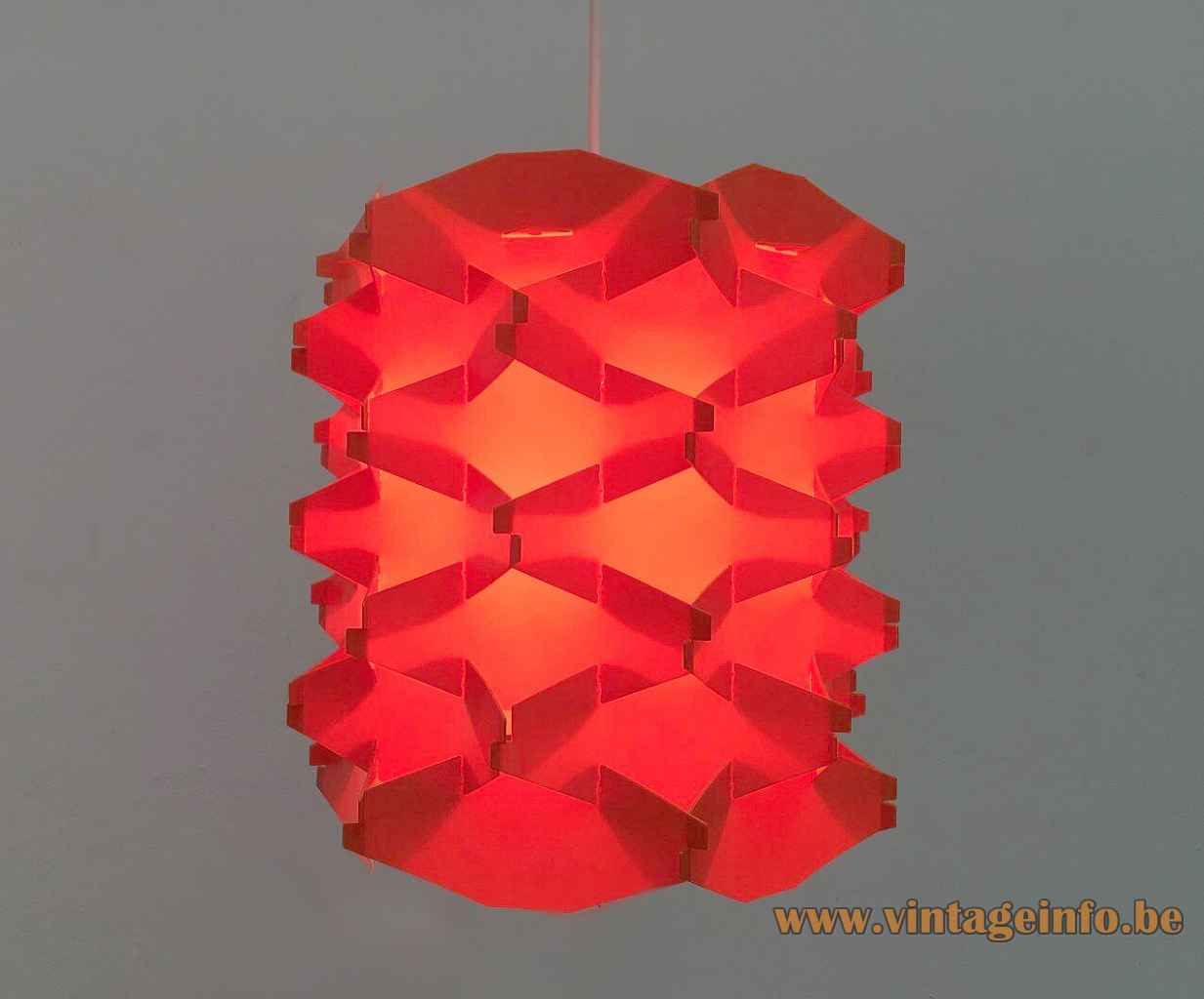 Quality System Cosmo pendant lamp geometric translucent red plastic lampshade 1965 design: Flemming Brylle Preben Jacobsen