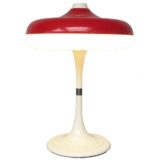 Siemens Siform table lamp round white plastic base & rod red mushroom lampshade 1970s Germany circular-fluorescent tube