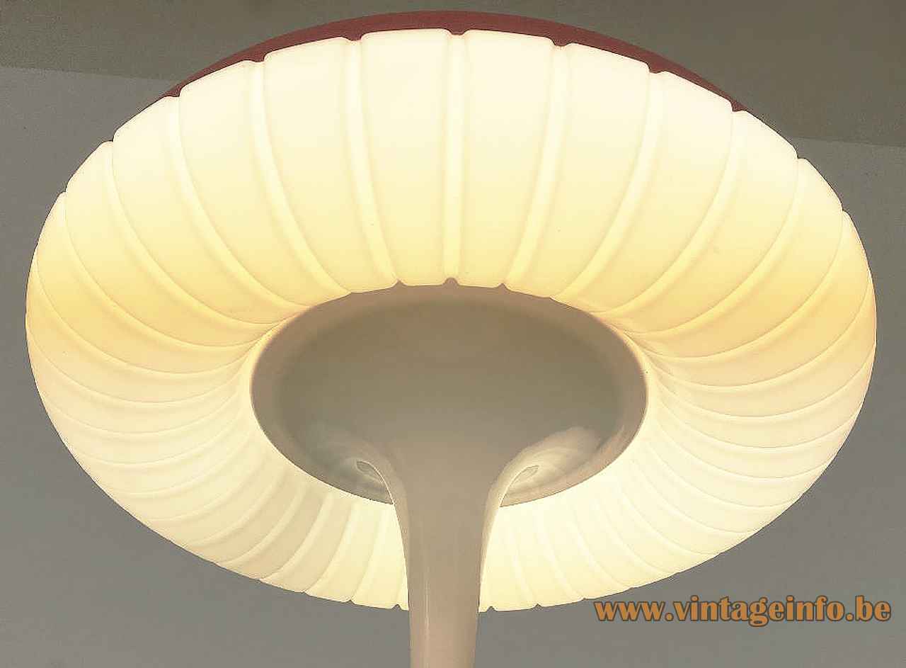 Siemens Siform table lamp round white ribbed mushroom lampshade diffuser 1970s Germany circular-fluorescent tube