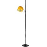Staff Duo floor lamp black base chrome rod yellow plastic lampshade 1970s design: Arnold Berges Germany