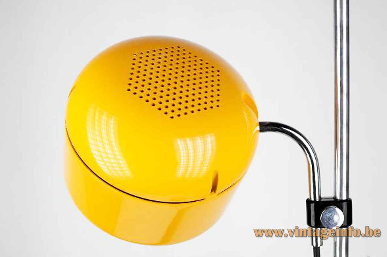 Staff Duo floor lamp black base chrome rod yellow plastic lampshade 1970s design: Arnold Berges Germany