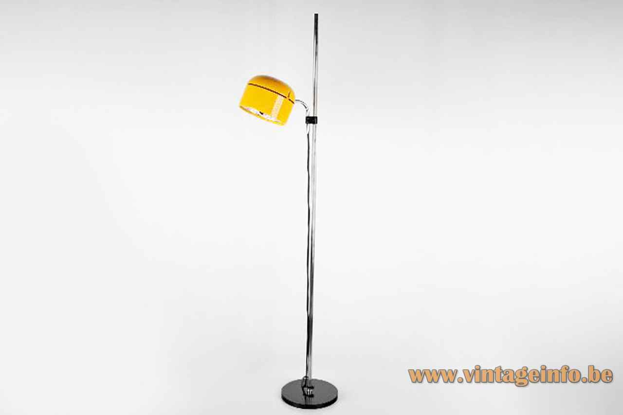 Staff Duo floor lamp black base chrome rod yellow plastic lampshade 1970s design: Arnold Berges Germany
