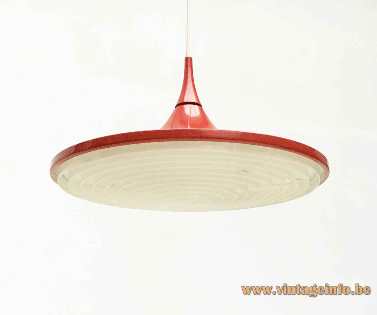 Staff pendant lamp 5480 conical round metal lampshade white grid diffuser 1960s design: Rolf Krüger Germany