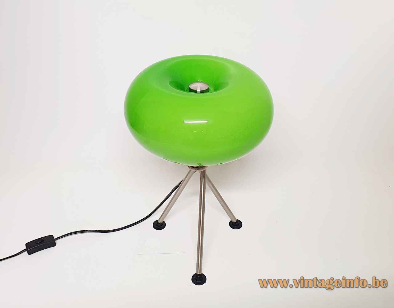 Trio Leuchten green glass table lamp Olympic chrome tripod base oval globe lampshade 1990s 2000s Germany
