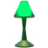 Veneta Lumi Lulu table lamp round green plastic base concave rod conical lampshade 1990s Italy