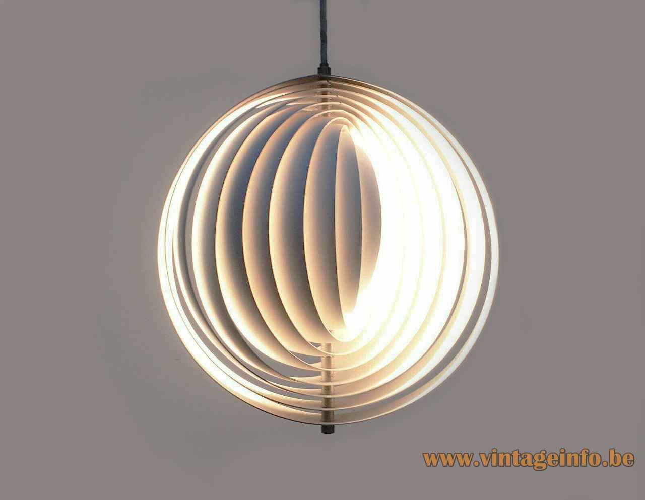 Verner Panton Moon pendant lamp adjustable 10 aluminium slats globe lampshade 1960 design Louis Poulsen Denmark