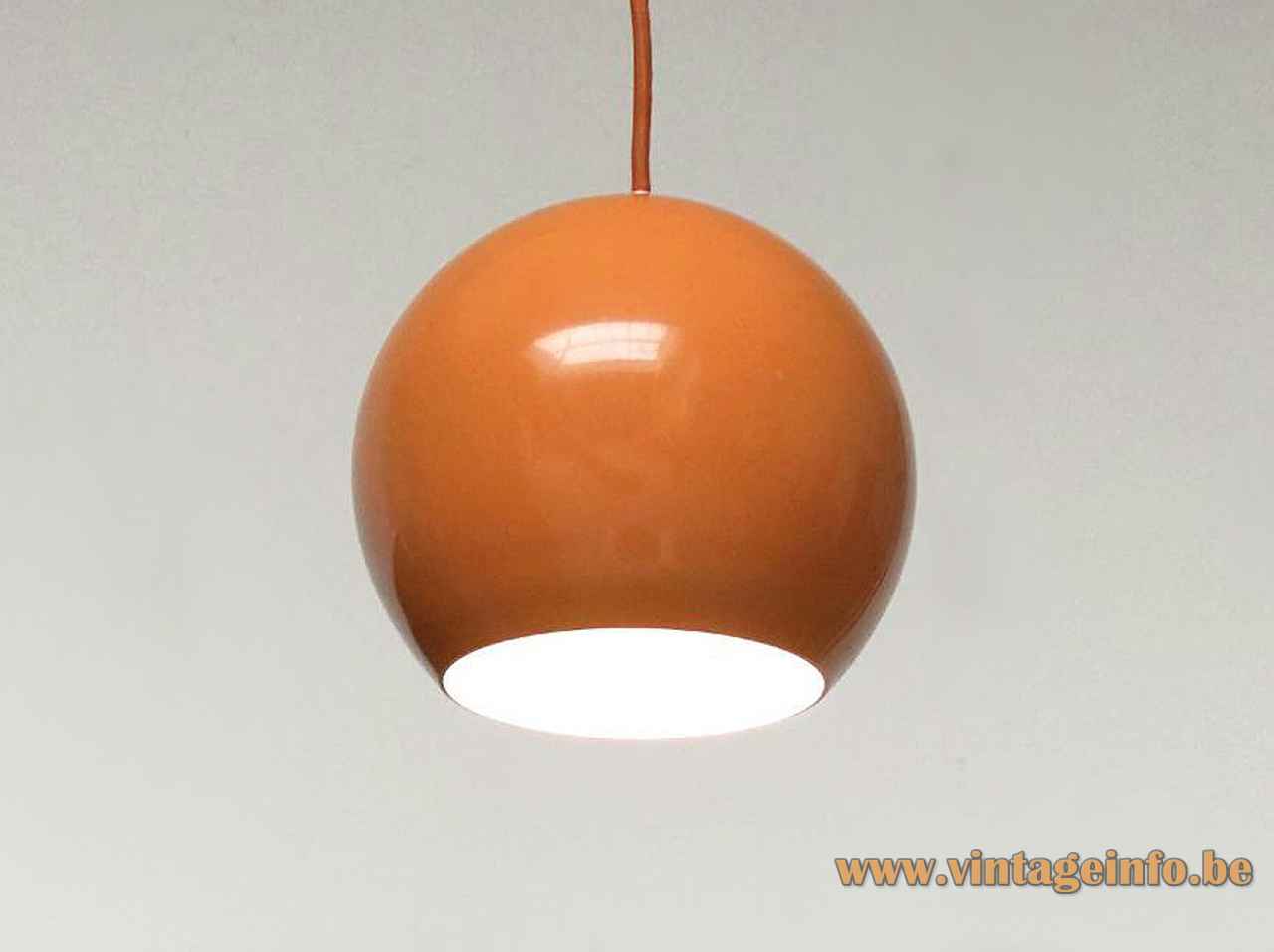 Verner Panton Topan pendant lamp orange aluminium globe lampshade 1959 design Louis Poulsen Denmark 1960s 1970s