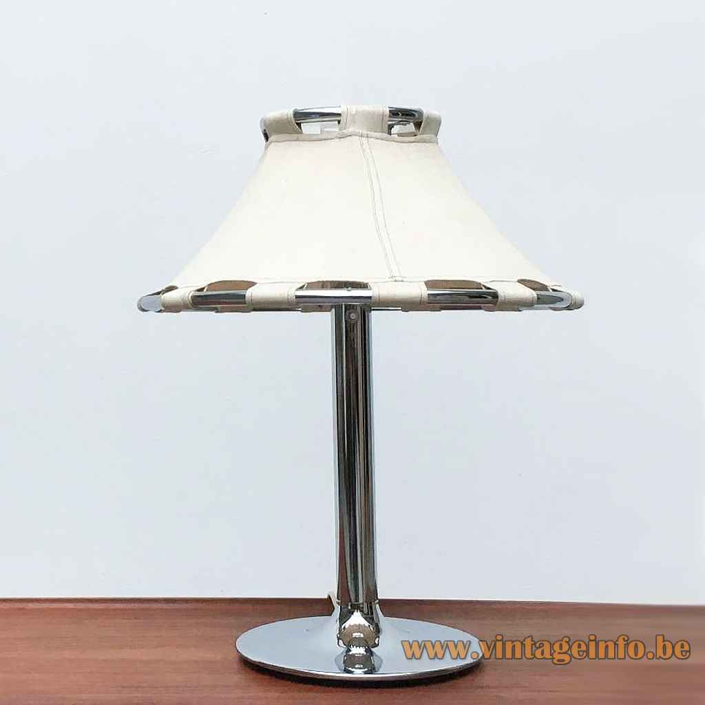 Ateljé Lyktan Anna table lamp round chrome base rod & rings fabric lampshade design: Anna Ehrner Sweden