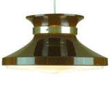 Carl Thore Granhaga pendant lamp brown aluminium lampshade brass collar white plastic grid diffuser 1960s 1970s Sweden