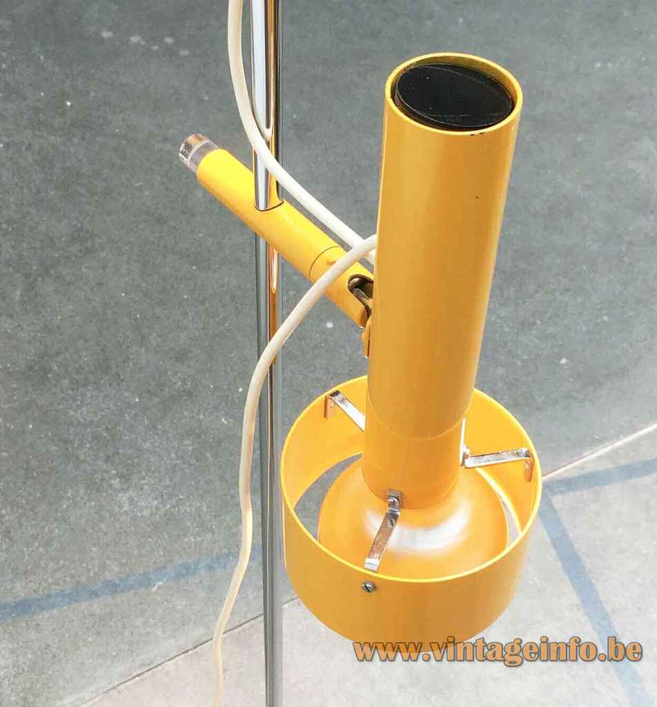 Edi Franz Swisslamps floor lamp adjustable round elongated yellow lampshades chrom rod 1950s 1960s Switzerland
