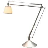 FLOS Archimoon Soft desk lamp conical grey metal base adjustable rods fabric lampshade Design: Philippe Starck