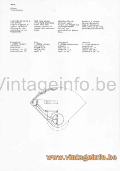 FLOS Bollo Wall Lamp - 1980 Catalogue Picture - Design Tobia Scarpa