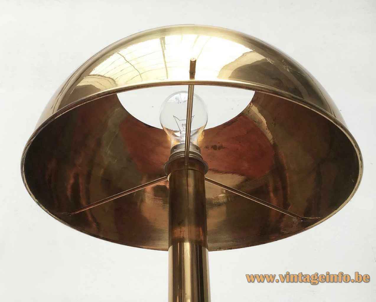 Florian Schultz brass table lamp inside view round mushroom lampshade metal E27 socket 1970s 1980s Germany