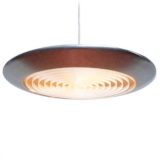 Fog & Mørup Diskos pendant lamp aluminium disc lampshade plastic grid diffuser design: Jo Hammerborg 1960s Denmark