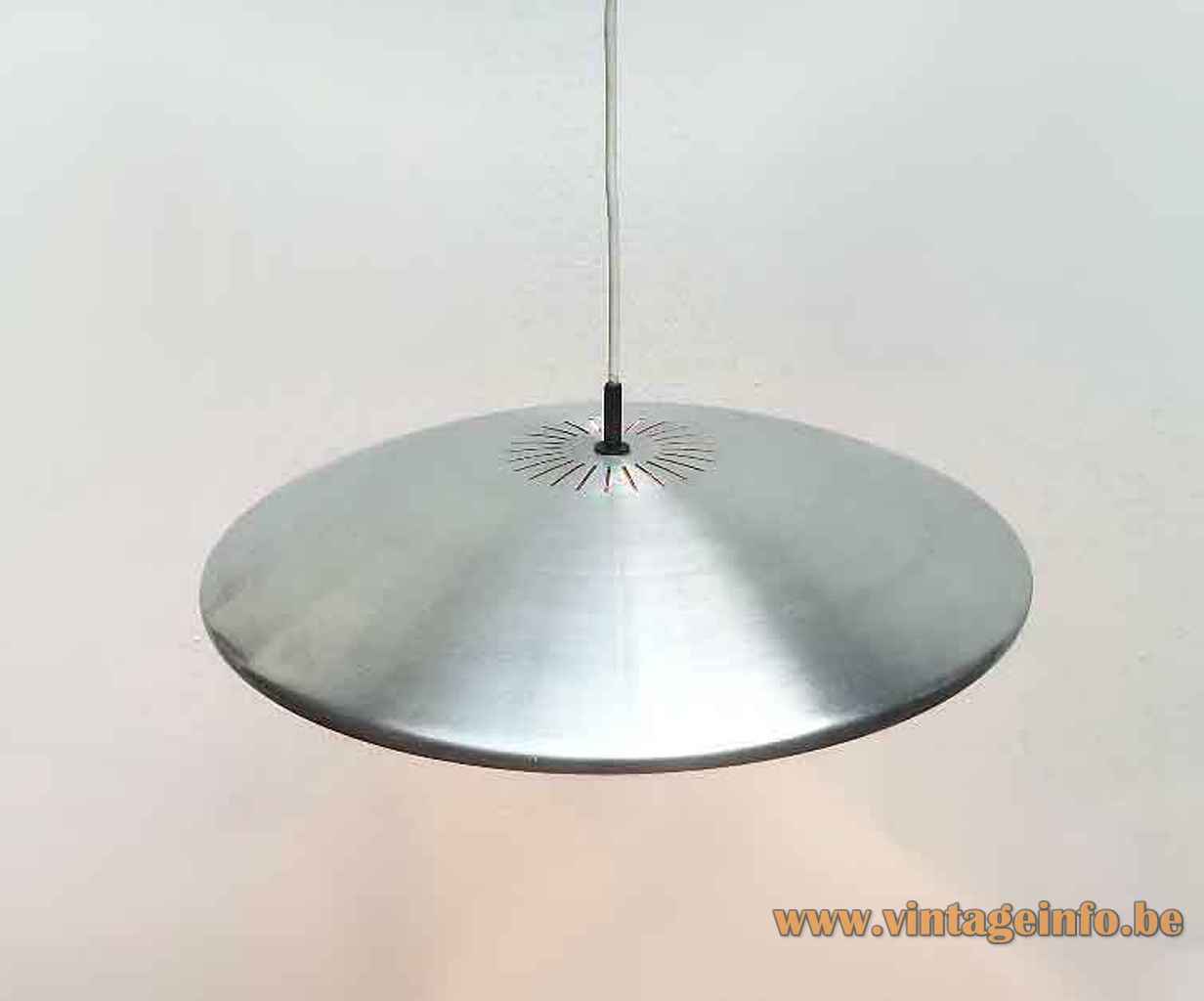 Fog & Mørup Diskos pendant lamp aluminium disc lampshade top view design: Jo Hammerborg 1960s Denmark
