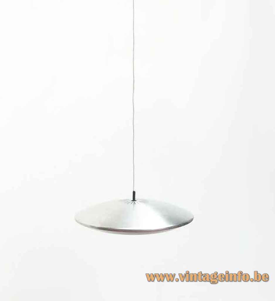 Fog & Mørup Diskos pendant lamp aluminium disc lampshade plastic grid diffuser design: Jo Hammerborg 1960s Denmark