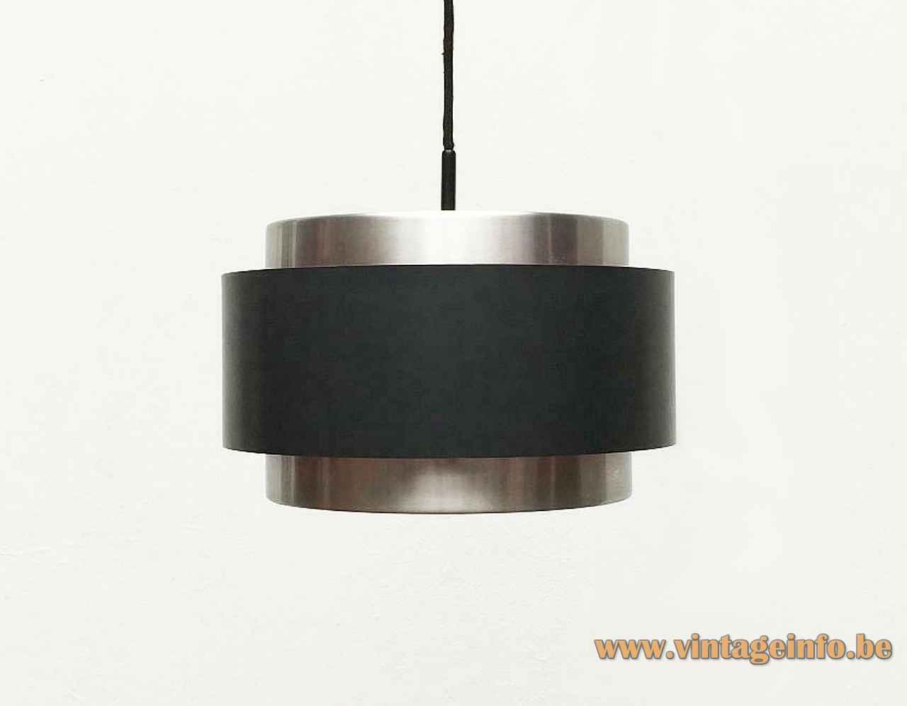 Fog & Mørup Saturn pendant lamp round black & aluminium lampshade magenta inside 1950s design: Jo Hammerborg Denmark