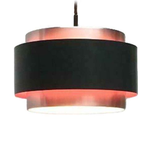 Fog & Mørup Saturn pendant lamp round black & aluminium lampshade magenta inside 1950s design: Jo Hammerborg Denmark