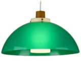 Green acrylic Luxus pendant lamp round lampshade tube diffuser teak housing 1960s Design: Uno & Östen Kristiansson