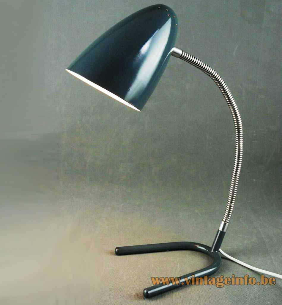 Günter Trieschmann desk lamp L5 grey metal crow foot fork base chrome gooseneck conical lampshade 1950s