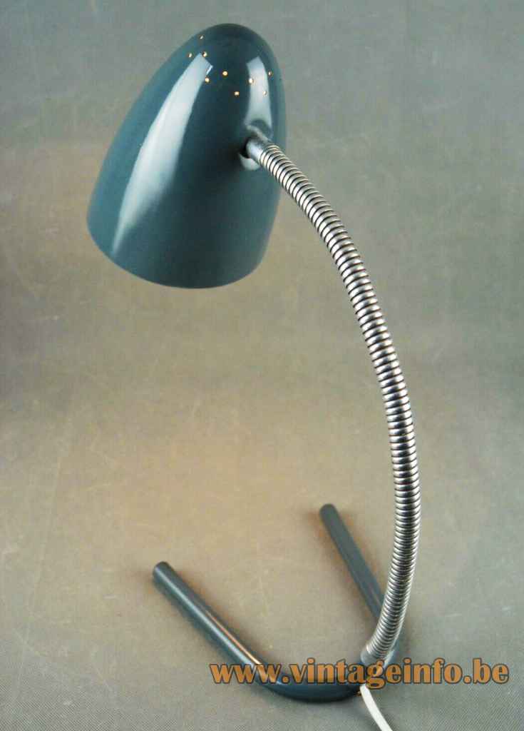 Günter Trieschmann desk lamp L5 grey metal crow foot fork base chrome gooseneck conical lampshade 1950s