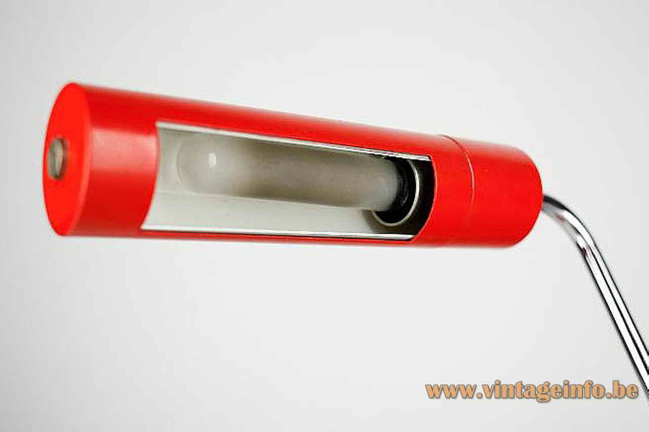 Hala tube desk lamp round red adjustable round elongated lampshade E14 socket 1960s 1970s Netherlands