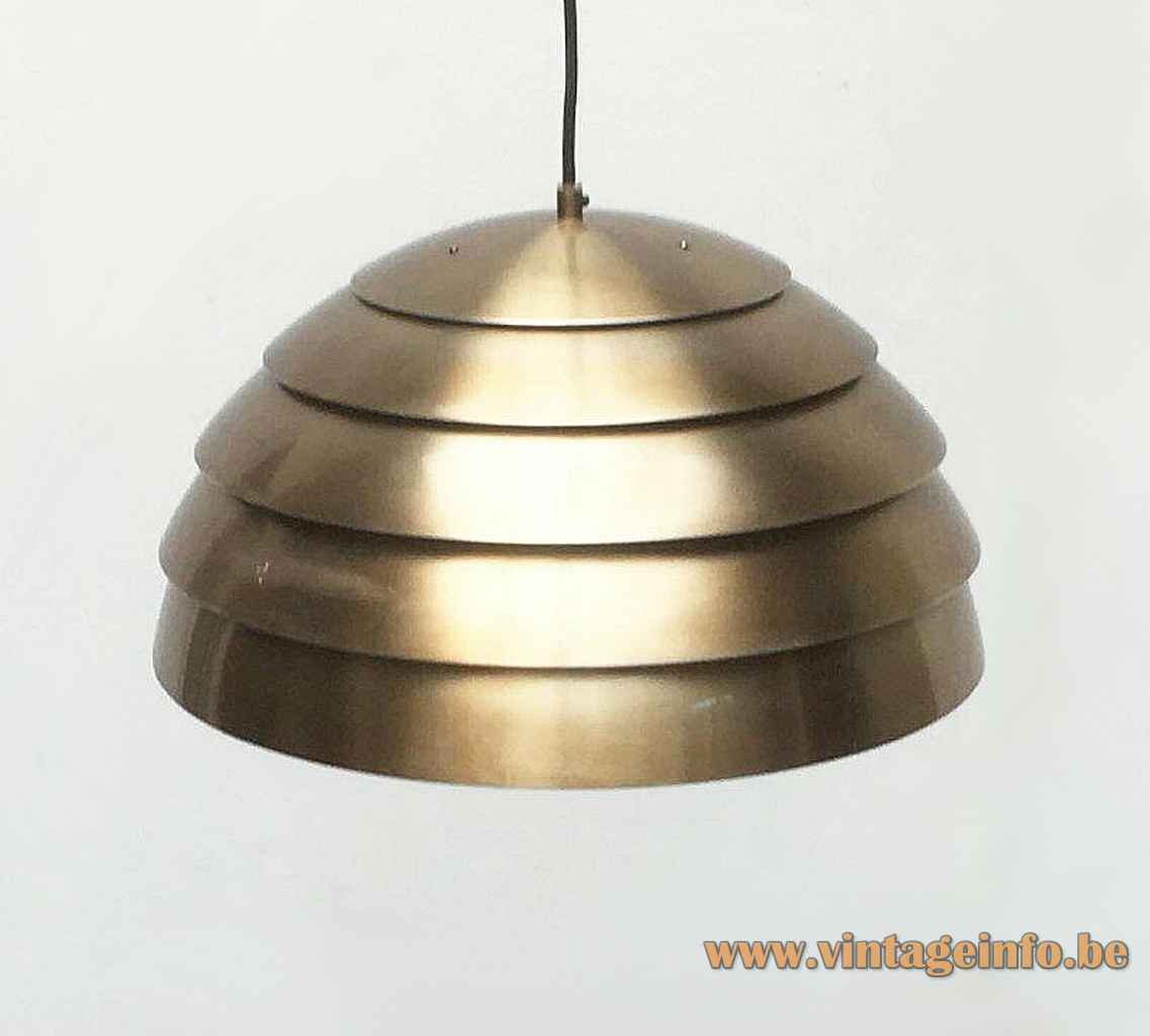 Hans-Agne Jakobsson dome pendant lamp round brass coloured metal lamella lampshade 1960s 1970s Sweden E27 socket