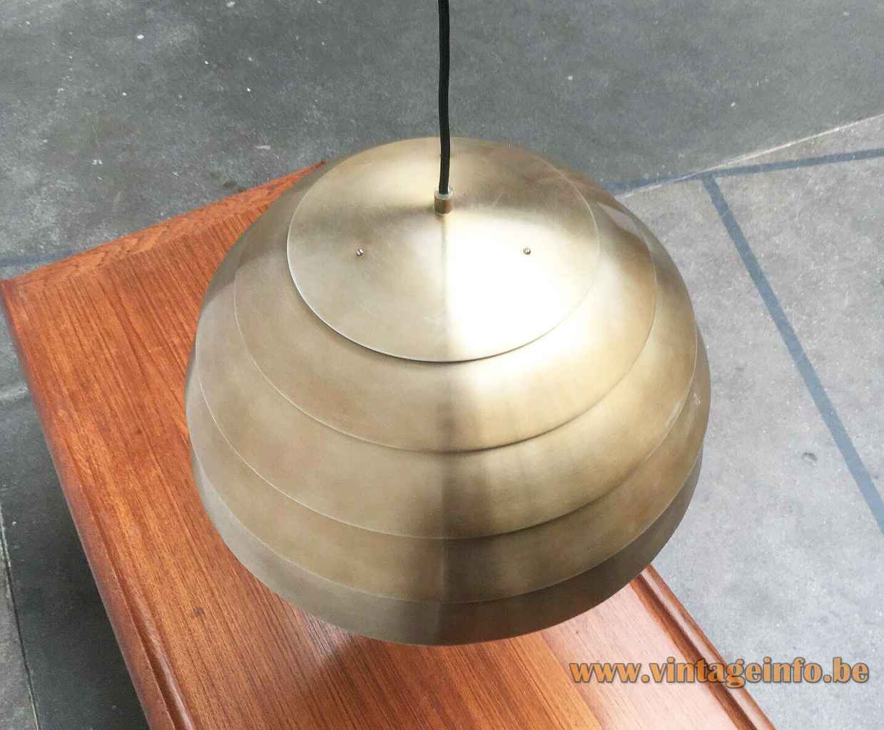 Hans-Agne Jakobsson dome pendant lamp round brass coloured metal lamella lampshade 1960s 1970s Sweden top view