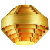 Hans-Agne Jakobsson T510 pendant lamp round pine laminate slats lampshade 1960s AB Ellysett Sweden E27 socket