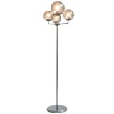 Hustadt Leuchten smoked globes floor lamp round chrome base & rod 4 sphere lampshades 1960s 1970s Germany