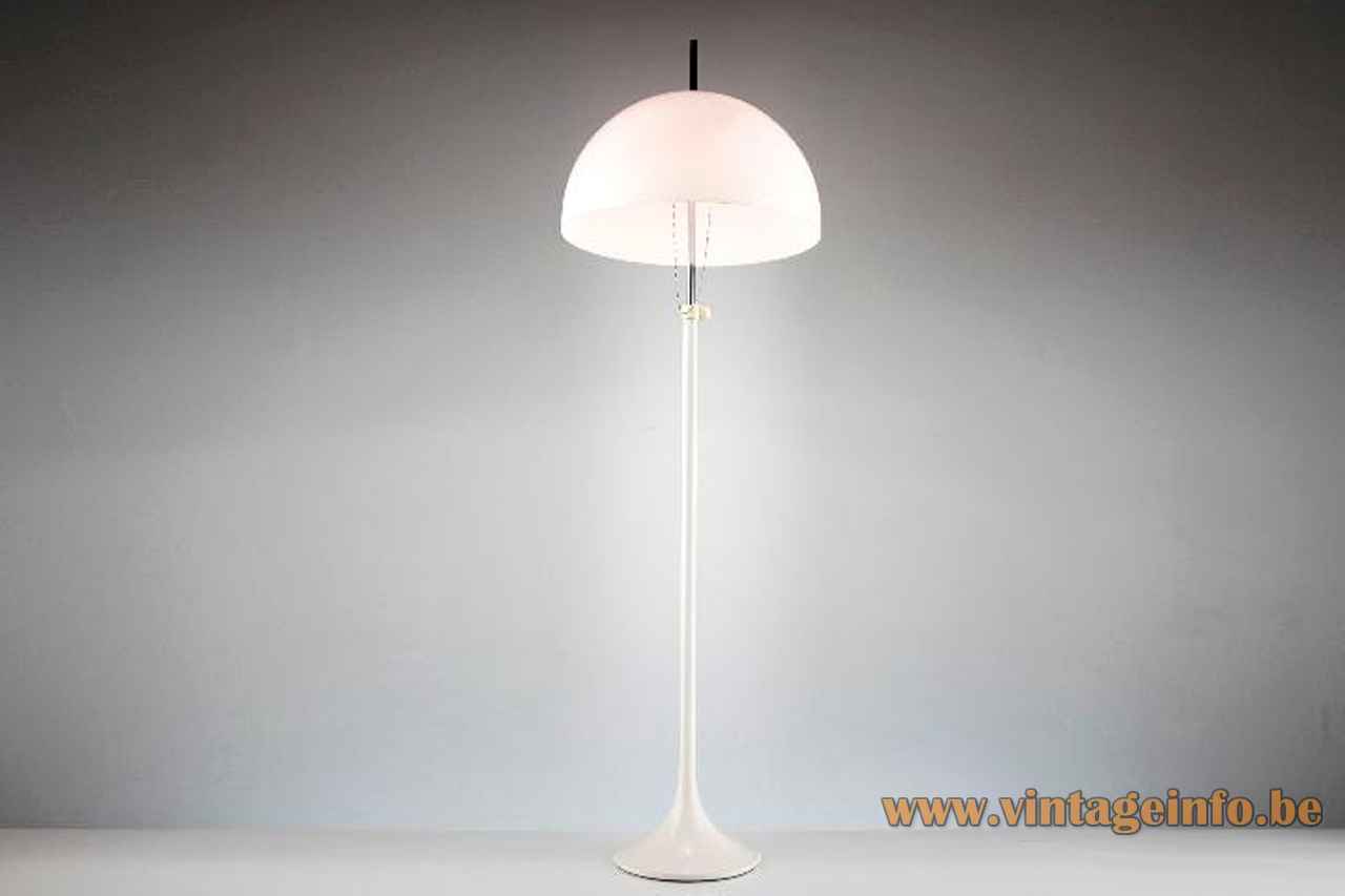 Joan Antoni Blanc mushroom floor lamp white metal base & rod adjustable acrylic lampshade 1960s Tramo Spain