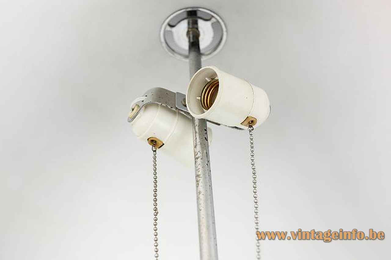Joan Antoni Blanc mushroom floor lamp 2 white Bakelite sockets pull cord switch chrome pearl chain