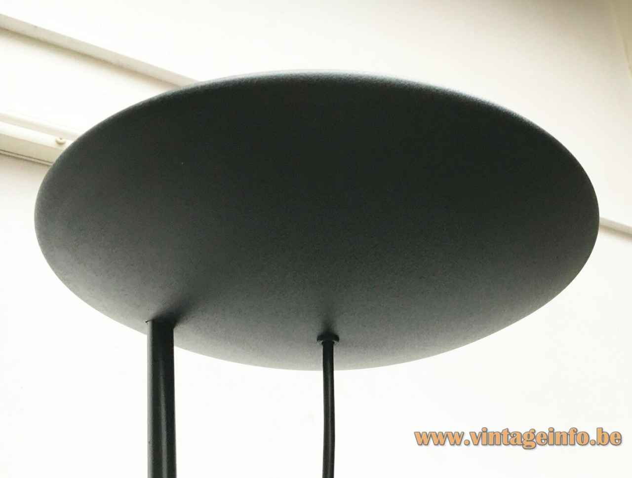 PAF Tao floor lamp long black rod & aluminium disc lampshade halogen R7 bulb 1980s Italy