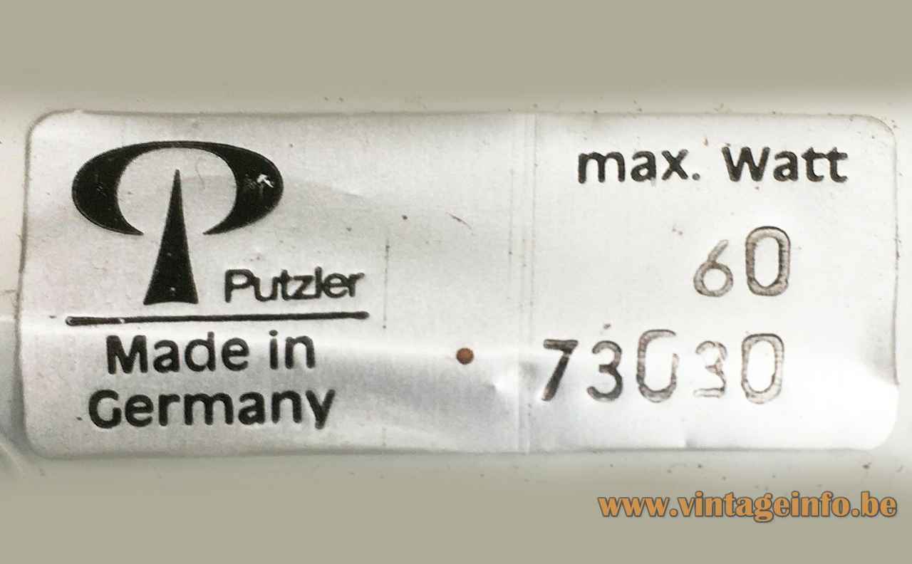 Peill + Putzler oval wall lamp label & logo model 73030 60 watt maximum 1970s Germany E14 socket