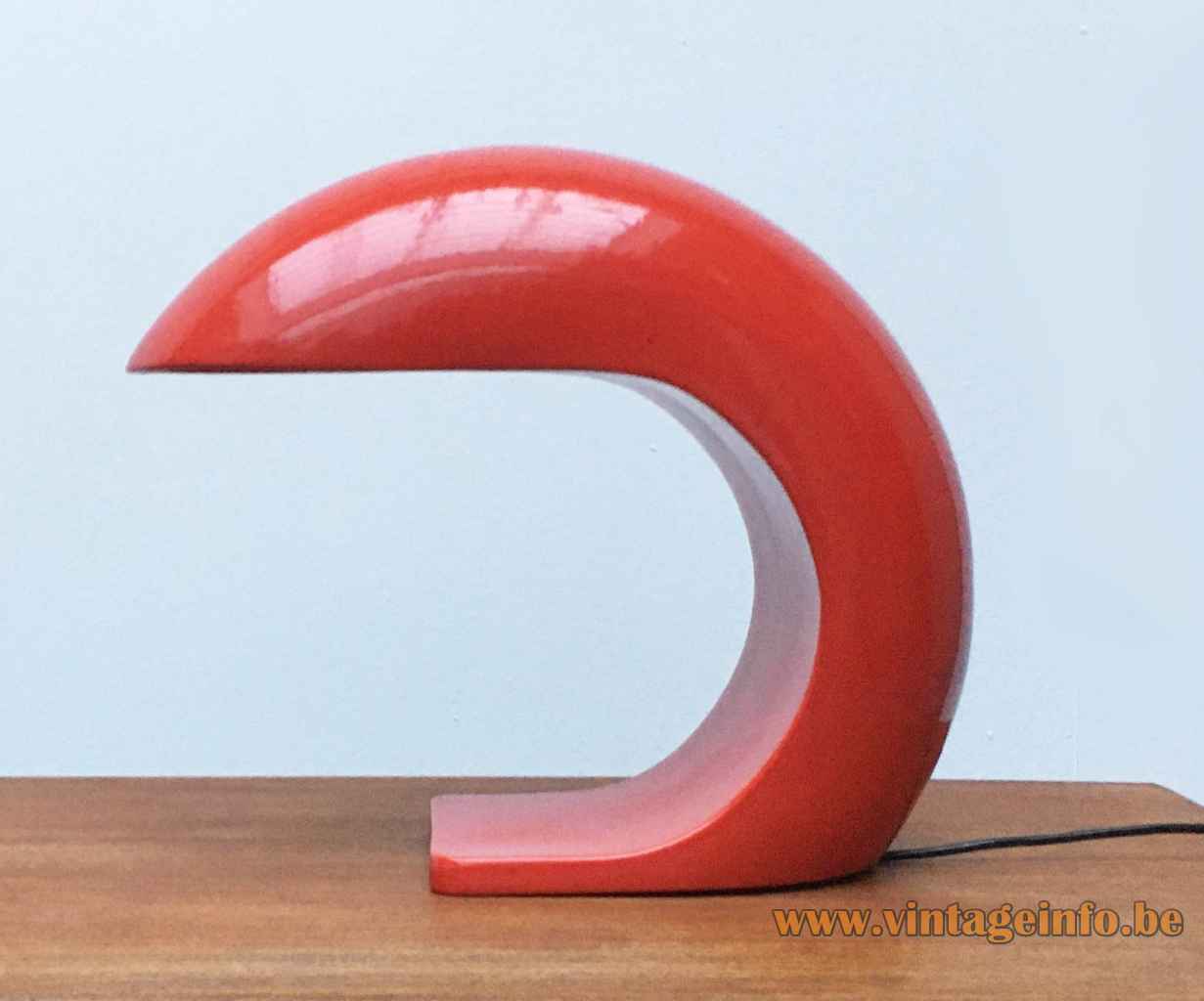 Prisma ceramic table lamp red-orange glazed curved arc lampshade 1970s Italy E27 socket