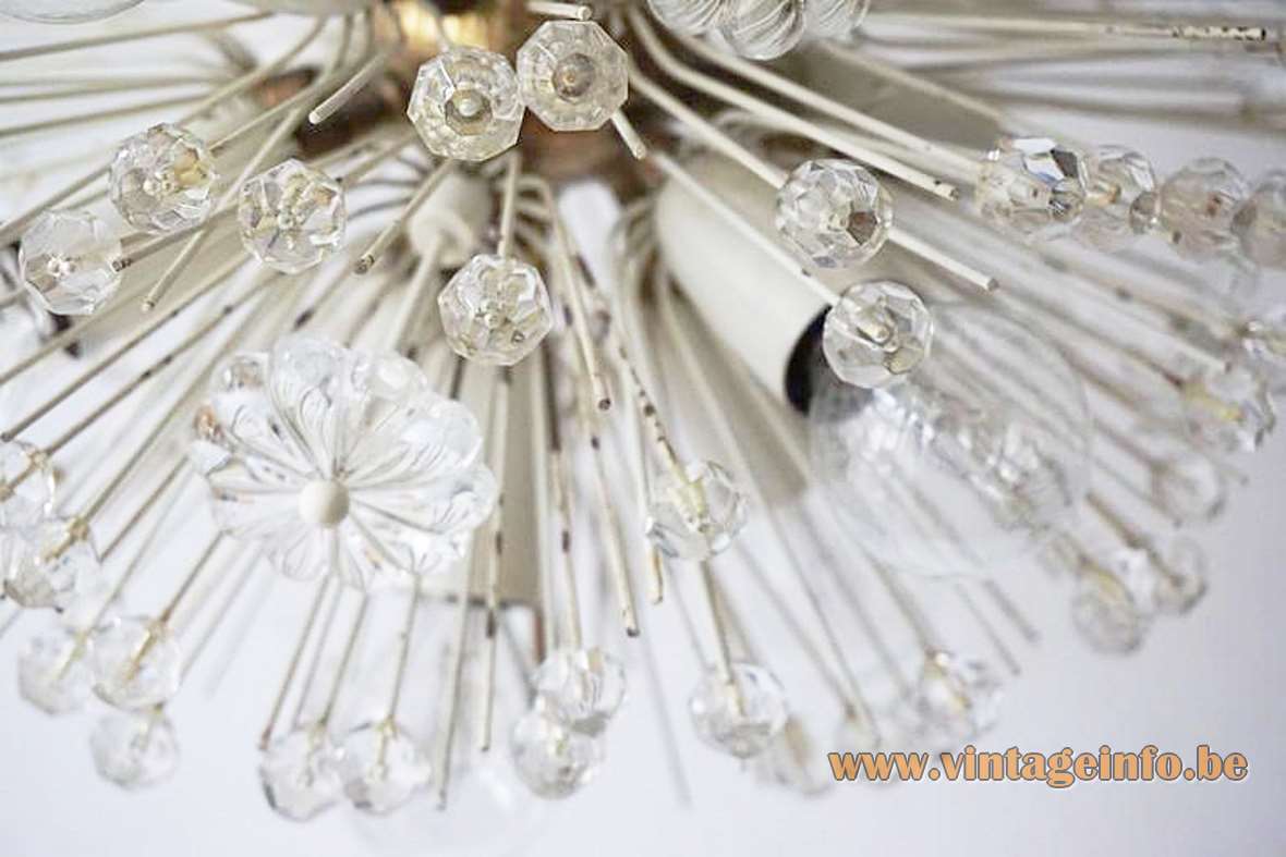  Rupert Nikoll sputnik flowers chandelier brass frame glass beads sunburst lampshade Austria 1950s 1960s Emil Stejnar