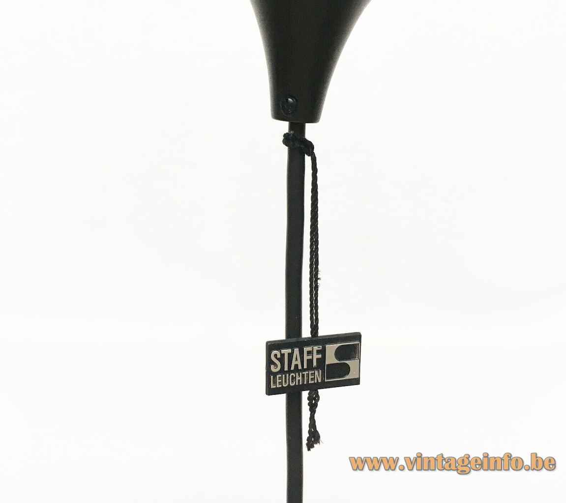 Staff pendant lamp 5526 conical black plastic canopy & label 1970s Germany