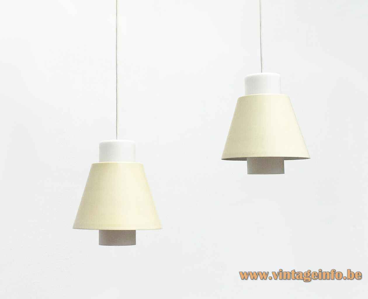 Staff pendant lamp 5635 frosted opal glass diffuser conical pale yellow metal lampshade 1950s 1960s Germany