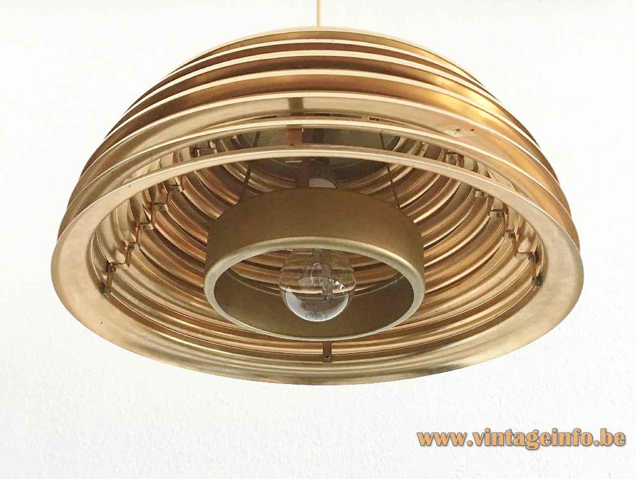  Staff Saturno pendant lamp round brass ring slats lampshade design: Kazuo Motozawa Yamagiwa Japan 1970s Germany