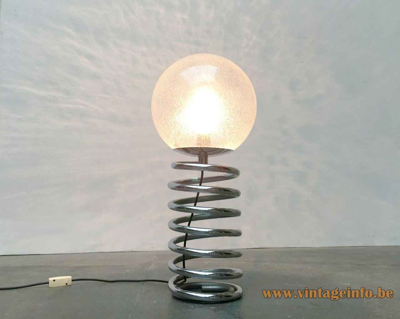Staff spiral floor lamp chrome spring tube base bubbleglass globe lampshade 1970s Germany E27 socket