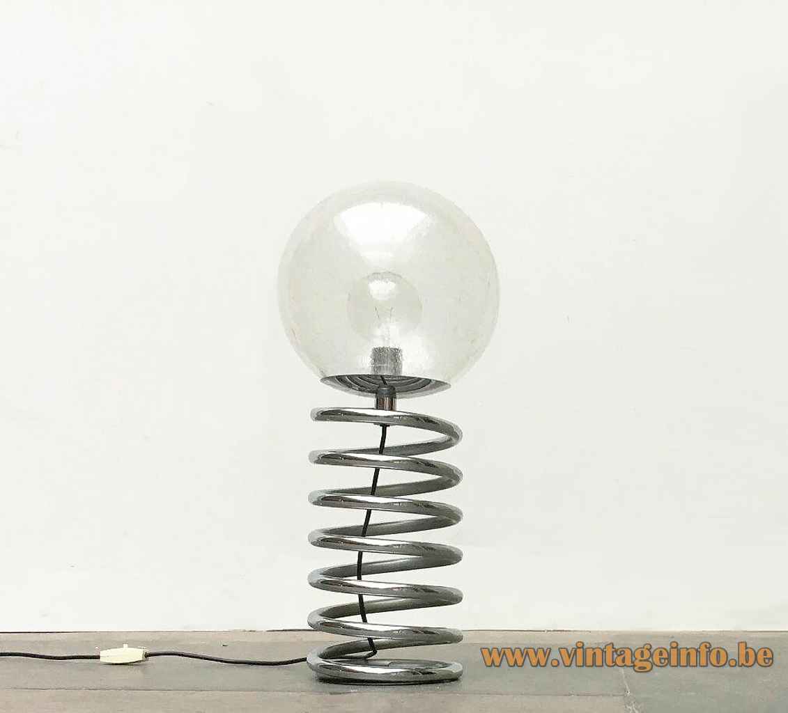 Staff spiral floor lamp chrome spring tube base bubbleglass globe lampshade 1970s Germany E27 socket