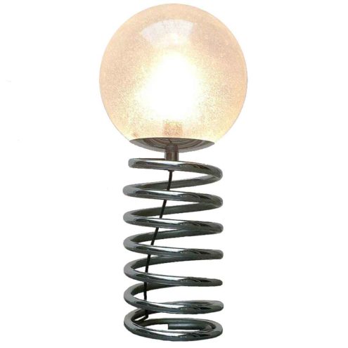 Staff spiral floor lamp chrome spring tube base bubble glass globe lampshade 1970s Germany E27 socket